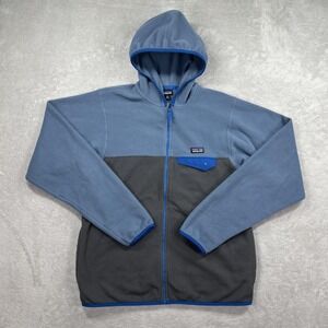 Patagonia Jacket Kids XXL Blue Fleece Hooded Full Zip Colorblock Outdoor Hiking